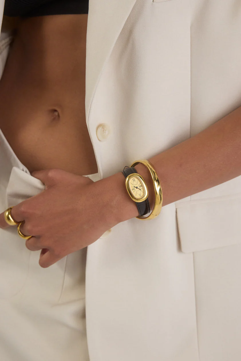 Classic | Black Croc Leather Watch Band | Gold - Image 4