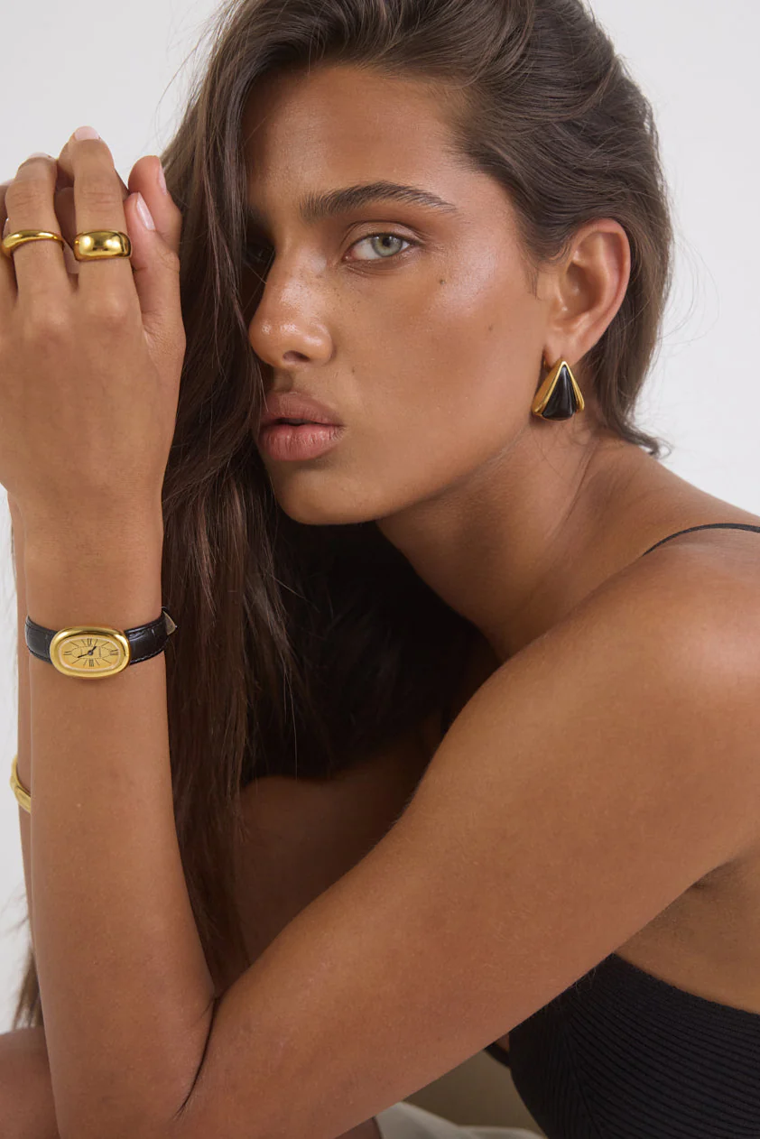 Classic | Black Croc Leather Watch Band | Gold - Image 5